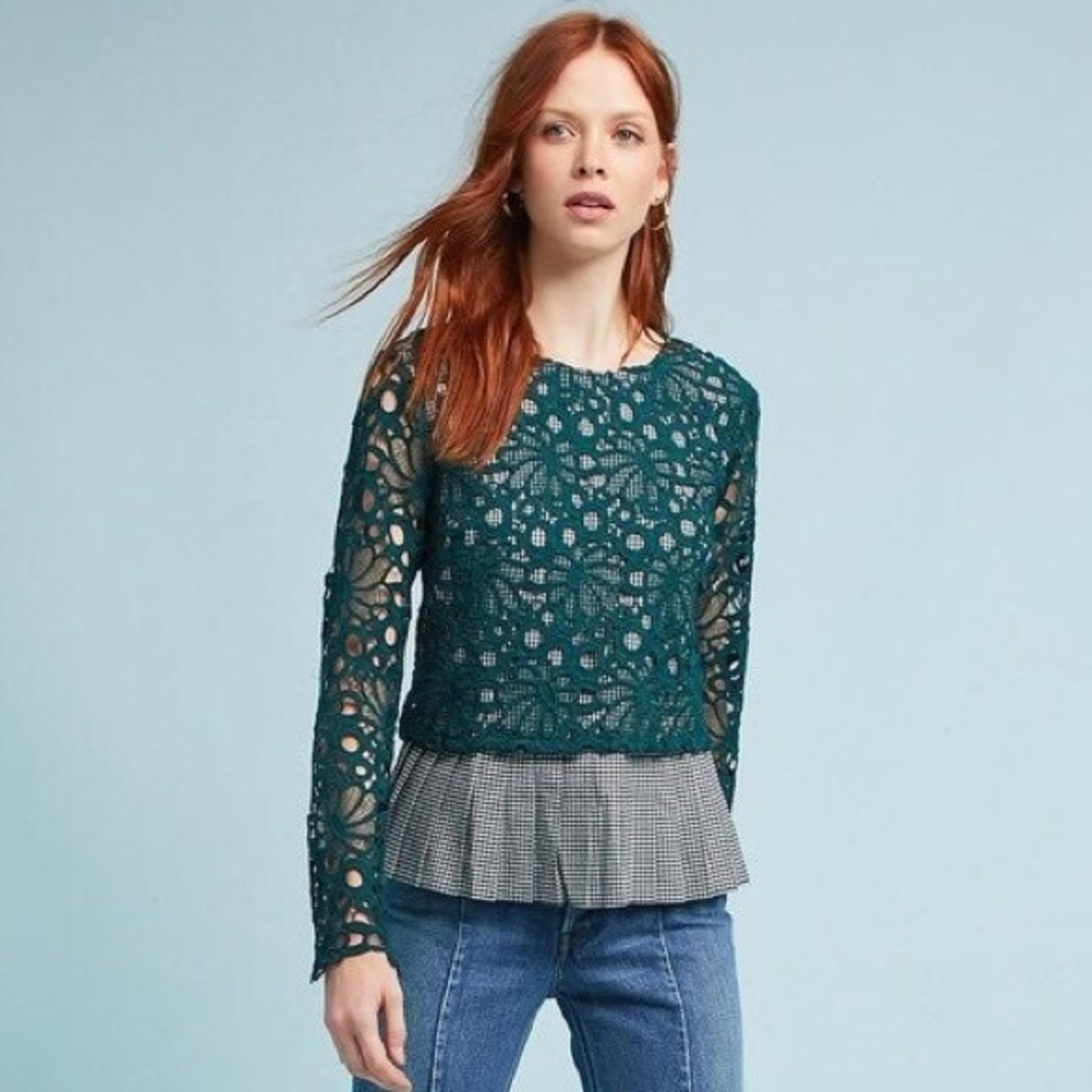 Gingham and Lace Anthropologie Top